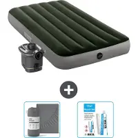 Intex Luftbett - 1 Person - 99 x 191 x 25 cm - Grün - Inklusive Pumpe - Spannbettuch en Reperaturset