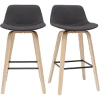 Miliboo - Skandinavischer Barhocker dunkelgrauer Stoff 65 cm (2er-Set) NONIE