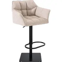 DELUKE Barhocker SIHAR - Stoff Elfenbein 64x45x88 cm Schwarz | Barstuhl Höhenverstellbar Mit Lehne Drehbar Tresenhocker Tresenstuhl Kneipenhocker