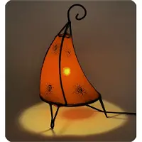 SIMANDRA Orientalische Lampe Hennalampe marokkanische Lederlampe Tischleuchte Stehleuchte Henna Tissir Sonne 35-38 cm, orange