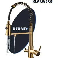 KLARWERK Bernd | Flex 3-Wege Armatur Edelstahl Gold matt Gastronomie | Wasserhahn Küche mit Feder | Osmose Mischbatterie U-Auslauf 3 Anschlüsse
