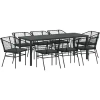 vidaXL Möbel 9-teiliges Garten-Esszimmer-Set mit Kissen Schwarz Poly Rattan - Gartenstühle 3380910
