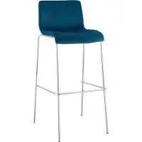 DELUKE Barhocker TENAR - Samt Blau 43x48x100 cm Silber | Barstuhl Mit Lehne Tresenhocker Tresenstuhl Kneipenhocker Kneipenstuhl