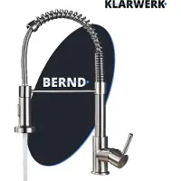 KLARWERK Bernd | Gastronomie Armatur Silber gebürstet mit Feder | Edelstahl Wasserhahn Küche | Mischbatterie 360° drehbar | Niederdruck 3 Anschlüsse
