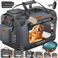LOVPET Hundebox Hundetransportbox faltbar Inkl.Hundenapf Transporttasche Hundetasche Transportbox für Haustiere, Hunde und Katzen Haustiertransportbox, Anthrazit, XL