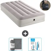 Intex Luftbett - 1 Person - 99 x 191 x 30 cm - Grau - Inklusive Pumpe - Spannbettuch en Reperaturset