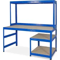 BRB-Lagertechnik Packtisch / Werkbank mit Aufbau und Unterbau, BxTxH 1500x600/300x1500 mm, blau