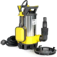 Wiltec 3 in 1 Flachsauger Tauchpumpe Edelstahl 400 W, Schmutzwasserpumpe 8000 l/h, Flachwasserpumpe mit Schwimmer, Flachsaugpumpe für Keller