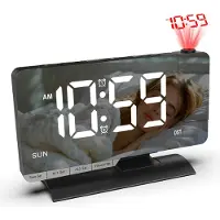 OKWISH Wecker, LED-Projektionsuhr, Großes Display mit Zeit- und Wochentagsanzeige, digitale Tischuhr mit Projektion, Nachtlicht und einfach ablesbar, Schwarz