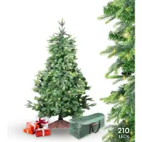 Gartenpirat Künstlicher Weihnachtsbaum BonTree Tanne 180 cm mit Beleuchtung 210 LED warmweiß Komfort-Set Christbaum mit Holzständer und Aufbewahrungstasche