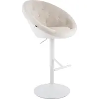 CLP Barhocker London Samtbezug stufenlos höhenverstellbar drehbar mit Rückenlehne creme Gestell Farbe weiß
