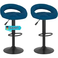 DELUKE Barhocker KALSII höhenverstellbar 2er Set Blau Samt | Barstühle drehbar Küchenhocker Thekenhocker für Küche Hausbar