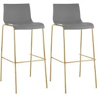 DELUKE 2er Set Barhocker TENAR - Kunststoff Grau 43x48x100 cm Gold | Barstuhl Mit Lehne Tresenhocker Tresenstuhl Kneipenhocker Kneipenstuhl