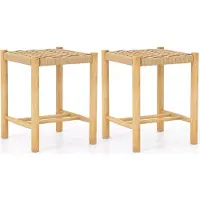 Costway 2er Set Barhocker Holz, Barstuhl Sitzhöhe 45 cm mit Fußstütze, Küchenstuhl aus geflochtenem Papier, Tresenhocker Bistrohocker für Küche, Esszimmer, Hinterhof (36 x 36 x 45 cm)