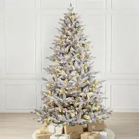 Salcar 210cm Künstlicher Weihnachtsbaum mit Schnee inkl. 1898 Spitzen PE+PVC Nadeln, 500 warmweiße LED-Leuchten & Metallständer, Tannenbaum