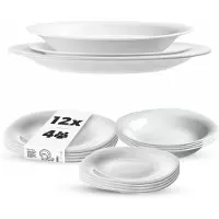 Kadax Geschirrset für 4 Personen, 12-tlg, Tafelservice mit Suppenteller, Dessertteller und Speiseteller, Essgeschirr, Geschirr Set, Tellerset (Weiß XL)