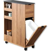 Kesper Servierwagen Nischenregal braun HolzNachbildung – 60x25x86cm – mit Abfalleimer & Rollen – schmaler Küchenwagen für Müll, Vorräte & Ordnung – 2485113