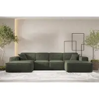 Fun-Möbel Wohnlandschaft Sofa U-Form CESINA in Stoff Ascot Bukla Winter Moss