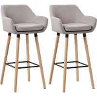 CLP 2er Set Barhocker Grant Stoffbezug Gestell aus Buchenholz bis 150 kg | Farbe taupe
