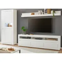 Furn.Design Wohnwand "Derby" in weiß matt und Evoke Eiche Wohnkombination 3-teilig, Soft-Close-Funktion und inklusive Beleuchtung