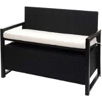 Mendler Poly-Rattan 2er Sitzbank MCW-F39, Gartenbank Truhenbank, Staufach Aufbewahrung Sitzkissen anthrazit, Kissen creme