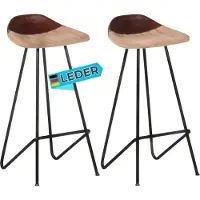 DELUKE Barhocker MUKE 2er Set Hellbraun Echtleder | Barstühle Küchenhocker Thekenhocker für Küche Hausbar