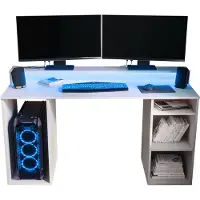 Mirjan 24 Gaming Schreibtisch Gamer 1, Computertisch mit Beleuchtung LED RGB, Monitor Regal, Gaming Stil (Farbe: Weiß)