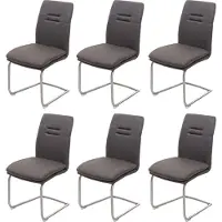 Chefgastro 6er-Set Esszimmerstuhl | HxBxT 92x47x57cm | Sitzhöhe 49cm | Stoff/Textil Edelstahl gebürstet | Grau-Braun | Küchenstuhl Freischwinger Stuhl