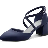 Tamaris Damen Pumps offen mit gekreuzten Riemen und Blockabsatz 1-22438-46, Größe:40 EU, Farbe:Blau