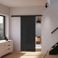 Inova Glasschiebetür 90 x 203,5 cm, schwarzes satiniertes Glas, Zimmertür, Komplettset mit Stabgriff und beidseitiger Softclose