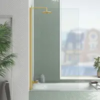 Marwell Badewannenfaltwand Golden Touch 140x80cm Gold - Duschwand für Badewanne mit 4mm gehärtetem Glas - hochwertige Aluminiumrahmen