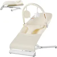 Vevor Babyliege, zusammenklappbare Babywippe für geborene mit zwei Positionen und drehbarer Spielzeugstange, leicht zu tragender Babysitz , Beige