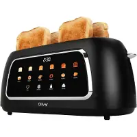 Olvy Toaster 4 Scheiben, Langschlitztoaster, Digitaldisplay mit Timer, 6 Bräunungsstufen, breite Schlitze, Auftau- und Aufwärmfunktion, 1500W, Schwarz