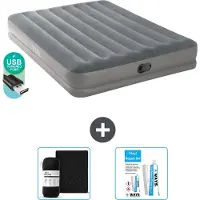 Intex Luftbett - 2 Personen - 152 x 203 x 30 cm - Grau - Inklusive Pumpe - Spannbettuch en Reperaturset