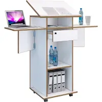 VCM Holz mobiles Rednerpult | Maße ca. H. 107 bis 128 cm x B. 60 bis 123 cm x T. 44 cm | rollbar mit Schublade | Stehpult | Stehtisch - Salia