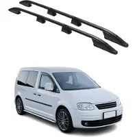 Omtec Dachreling Dachgepäckträger für VW Caddy III 2003-2015 L2 Langer Alu Schwarz 2x