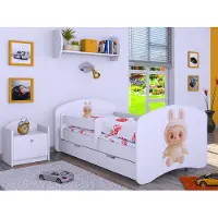 BDW , Kinderbett mit Matratze, Lattenrost, Schublade, LABU, Weiß, 140x70