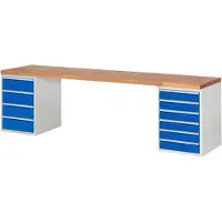RAU Werkbank mit 10 Schubladen - Vollauszug - 120:6 / 180:4 - 890 x 3.000 x 700 mm (HxBxT) - Traglast 1.000 kg - Buche