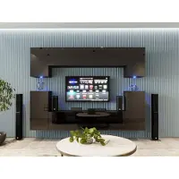 Fun-Möbel Mediawand Wohnwand 8 tlg - NEXI XL 30 - Schwarz Hochglanz inkl. LED