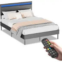 HENGDA Bettgestell robustes Bettgestell Lattenrost Maximale Tragfähigkeit 350 kg für Jugendbett Kunstleder LED-Beleuchtung Mit Fernsteuerung 140*200CM