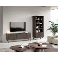 Meble Laski Wohnwand Set Veris 2-teilig | Regal & TV Lowboard in Eiche Dunin | Möbelset Wohnzimmer Modern mit Rillen-Details
