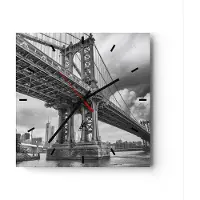 ARTTOR Wanduhr - Quadrat - Glasuhr - Manhattan Brücke Schwarzweiß - 30x30cm - Schleichendes Uhrwerk - Lautlos - zum Aufhängen bereit - Dekoration Modern - Wanddekoration aus Glas - C3AC30x30-4156
