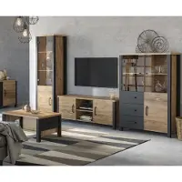 Lomadox Wohnwand mit Couchtisch in Appenzeller Fichte Nb. mit schwarz supermatt ORADEA-83, B/H/T ca. 334/191/43 cm