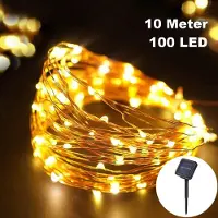 Trade-Shop Solar Lichterkette 100 LED / 10 Meter Kabel Draht Deko Warm-Weiß Solarbetrieben für Party Deko Schmuck Girlande Dekoration Garten Balkon