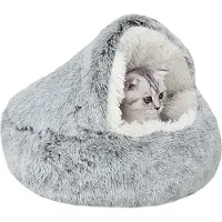 Markenlos Beruhigendes und flauschiges waschbares Katzenbett zur Angstlinderung - Donutbett für Katzen und kleine Hunde (M-50 cm grau)
