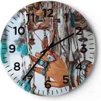 ARTTOR Wanduhr - Rund - Glasuhr - Hand Schmuck ethnisch - 40x40cm - Schleichendes Uhrwerk - Lautlos - zum Aufhängen bereit - Dekoration Modern - Wanddekoration aus Glas - C4AR40x40-5107
