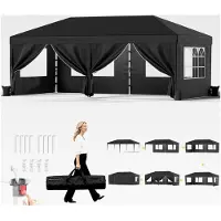 Markenlos Pavillon 3x6 Wasserdicht Stabil Winterfest Höhe Verstellbar, Faltpavillon mit 6 Seitenwänden, Gartenpavillon Faltzelt für Garten, Innenhof, Camping, Gazebo Grau