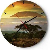 ARTTOR Wanduhr - Rund - Glasuhr - Safari Tierwelt Berg Kenia - 40x40cm - Schleichendes Uhrwerk - Lautlos - zum Aufhängen bereit - Dekoration Modern - Wanddekoration aus Glas - C3AR40x40-3170