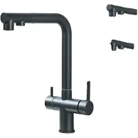 OEM Küchenarmatur, Dual-Handle, Ausziehbare Sprühfunktion, Schwarz