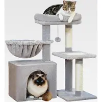 Markenlos Kratzbaum, Kleiner Katzenturm [73cm] mit großer Hängematte, 2 Arten von Katzen Aktivität Baum mit Sisal Katze Kratzbaum, interaktive Danging Ball für Indoor-Katzen, Grau